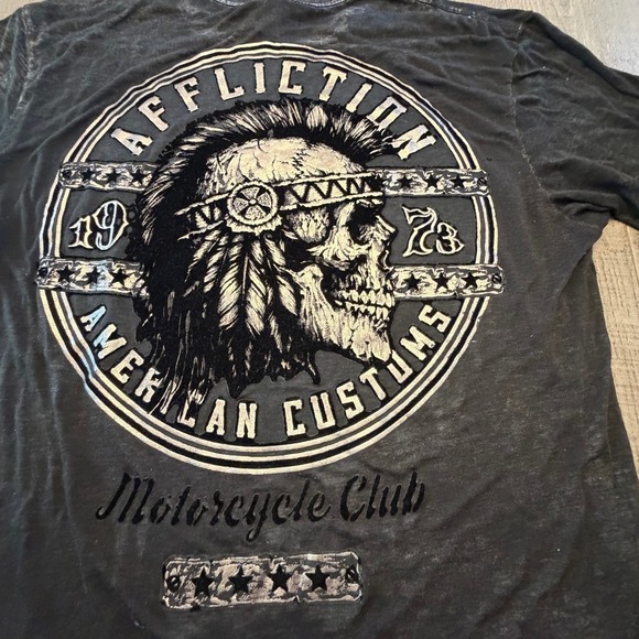 Affliction American Customs Motor Club Skull Graphic T-Shirt Gray Mens XL - Picture 7 of 7